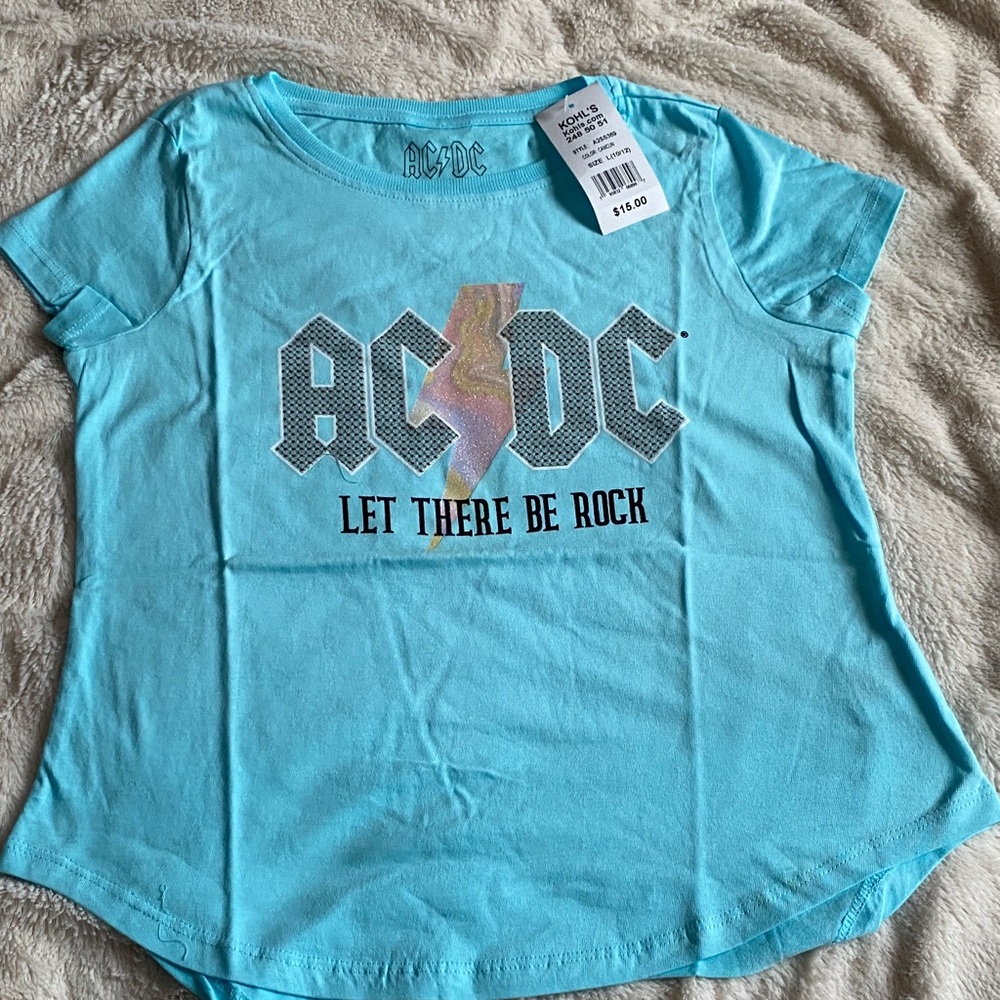 🆕 AC/DC Kids Turquoise “Let There Be Rock” Tee - Rock N Roll